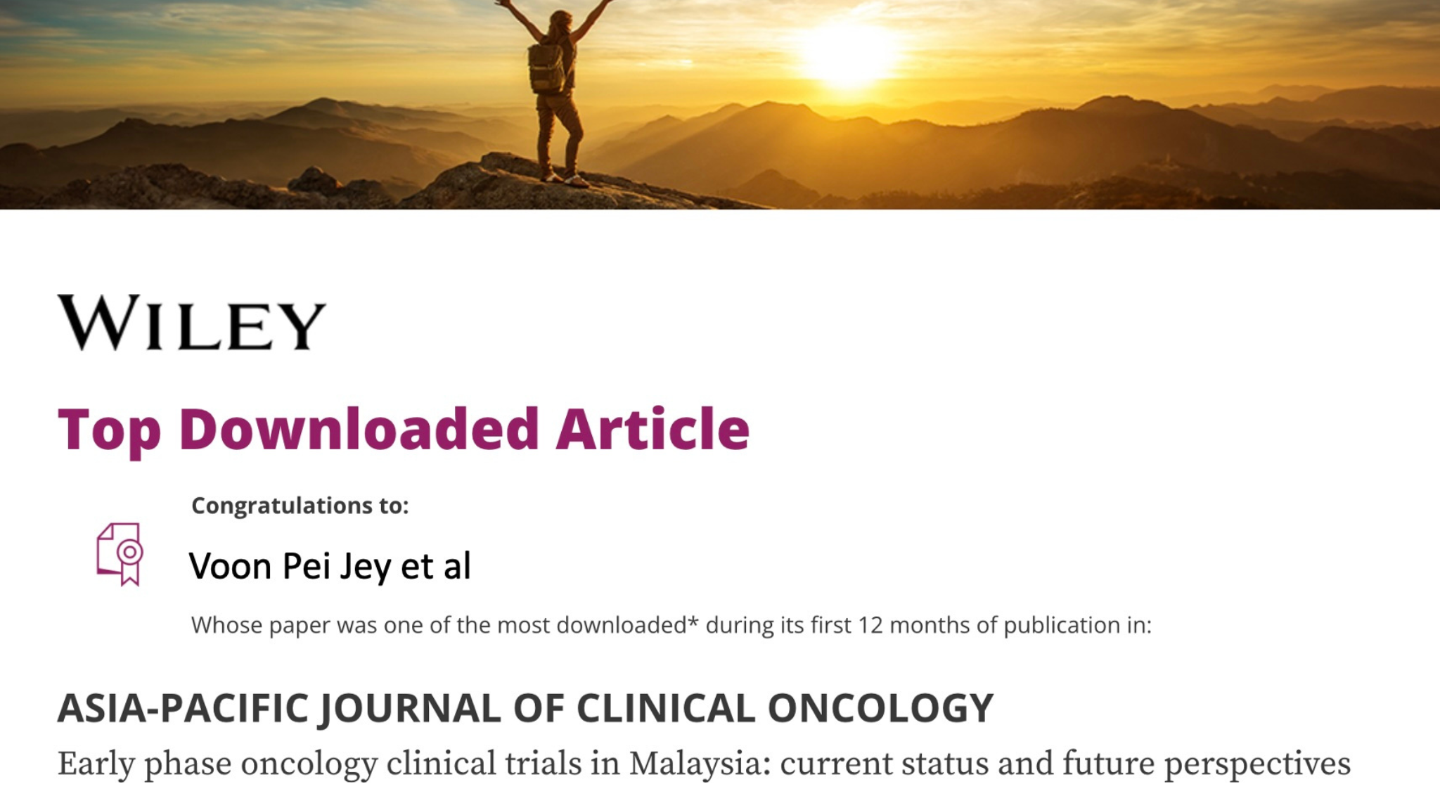 Publication at Asia-Pacific Journal of Clinical Oncology